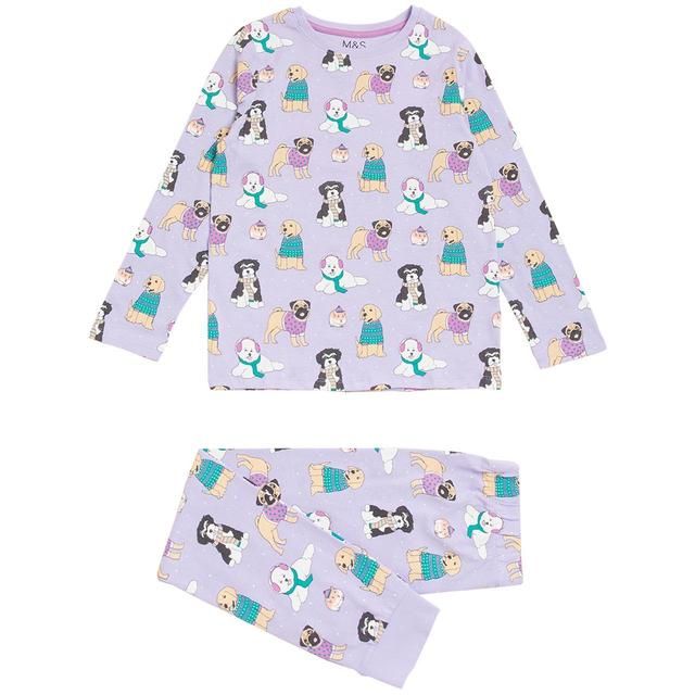 M&amp;amp;S Baled Pure Cotton Pets Pyjamas Lilac Mix 7-12 Years