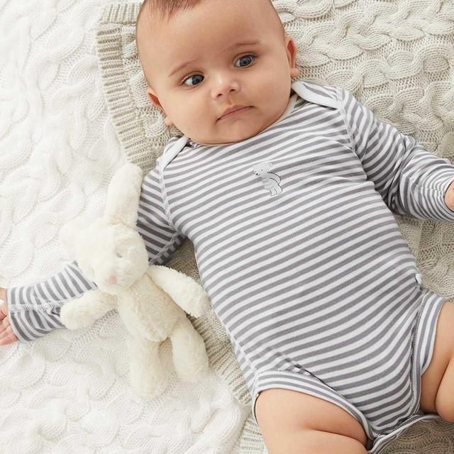 M&amp;amp;S BD Stripe Teddy Bear Bodysuit NB