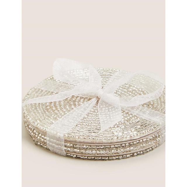 M&amp;amp;S Beaded Coasters Silver   4 per pack