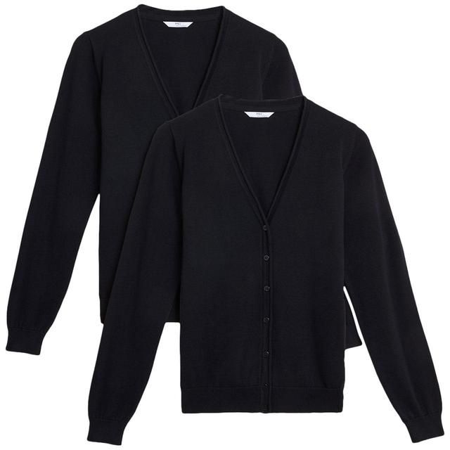 M&amp;amp;S Black 2pk Cotton Cardigan 3-14 Years