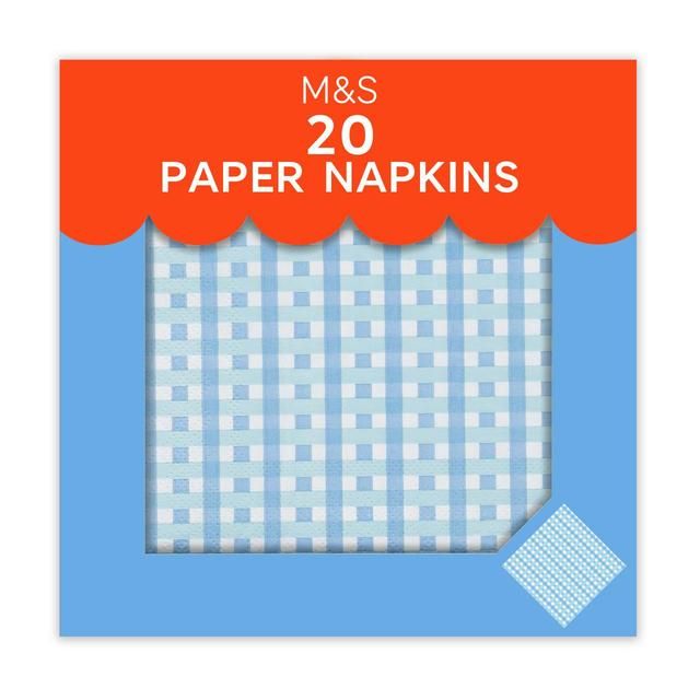 M&amp;amp;S Blue Gingham Paper Napkins   20 per pack