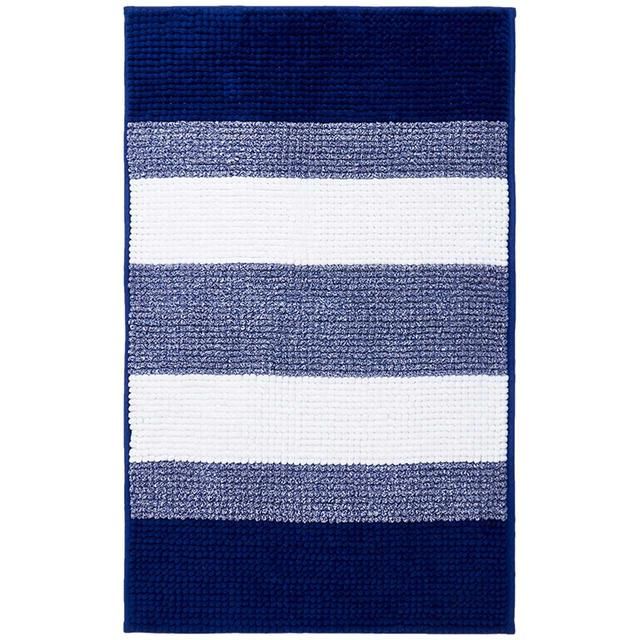 M&amp;amp;S Bobble Striped Bath Mat Navy