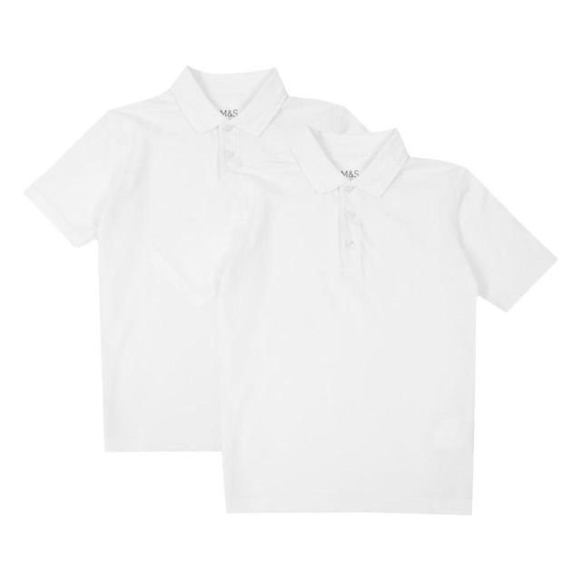 M&amp;amp;S Boys 2pk Stain Resist School Polo Shirts 3-14 Years White