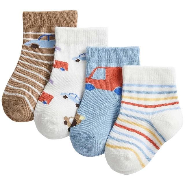 M&amp;amp;S Boys Cotton Transport Baby Socks 4 Pack 0-6 Months   4 per pack