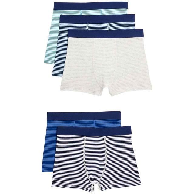 M&amp;amp;S Boys Cotton with Stretch Striped Trunks 6-12 Years 5 Pack