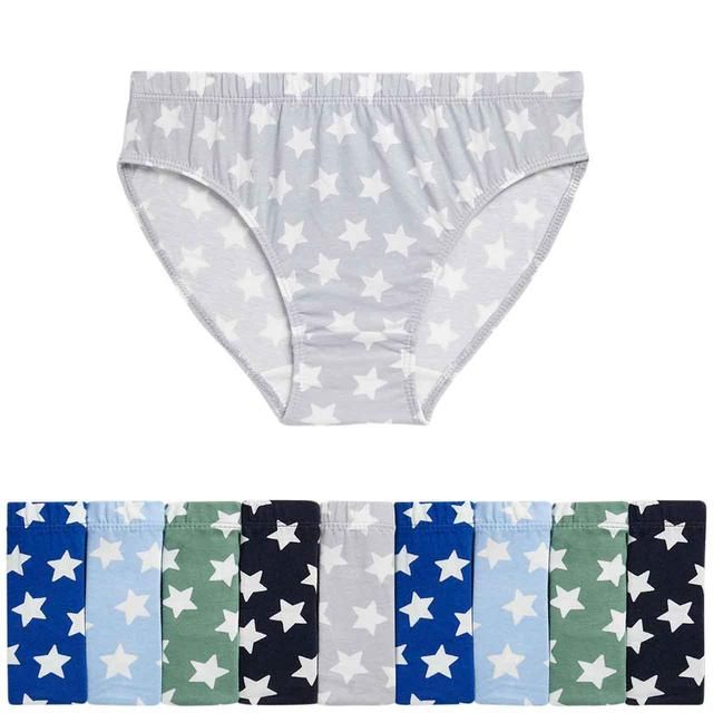 M&amp;amp;S Boys Pure Cotton Star Briefs 2-7 Years Blue 10 pack