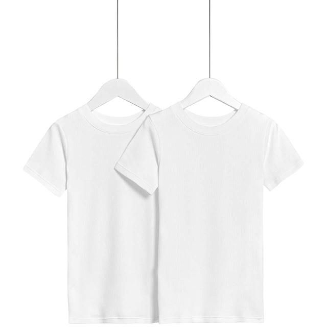 M&amp;amp;S Boys Thermal Cotton Blend Short Sleeve White Vests 2 Pack 2-12 Years