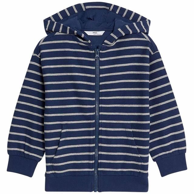 M&amp;amp;S Breton Zip Top 2-7 Years Navy