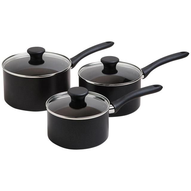 M&amp;amp;S Collection 3 Piece Black Aluminium Non Stick Pan Set 'One Size Black   3 per pack