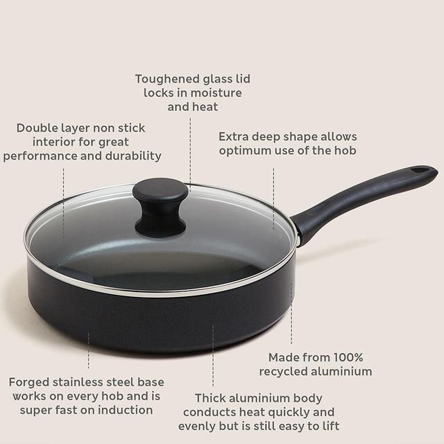 M&amp;amp;S Collection Black Aluminium 26cm Non-Stick Saute Pan Black