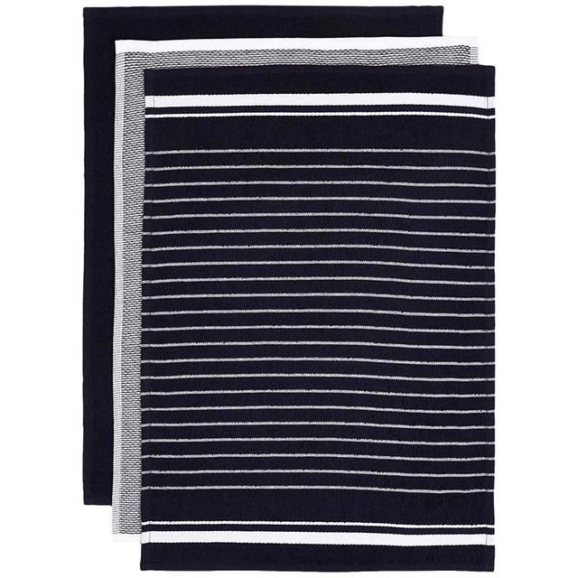 M&amp;amp;S Collection Set of 3 Cotton Rich Kitchen Towels One Size Blue   3 per pack