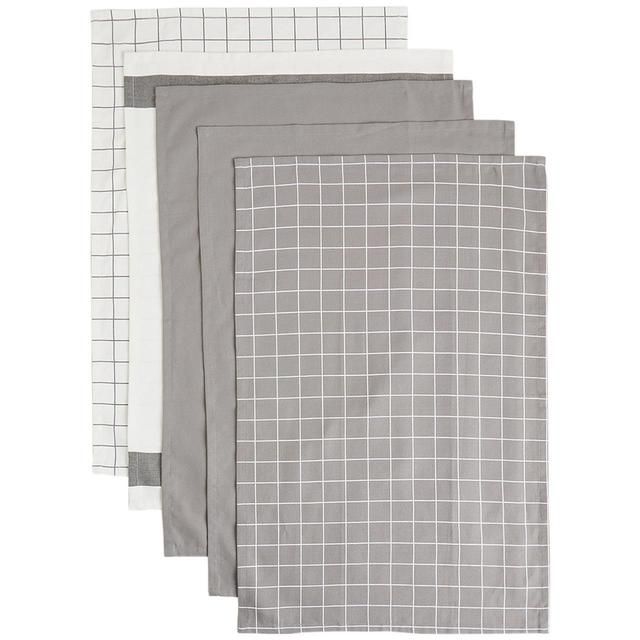 M&amp;amp;S Collection Set of 5 Printed Tea Towels One Size Mid Grey   5 per pack