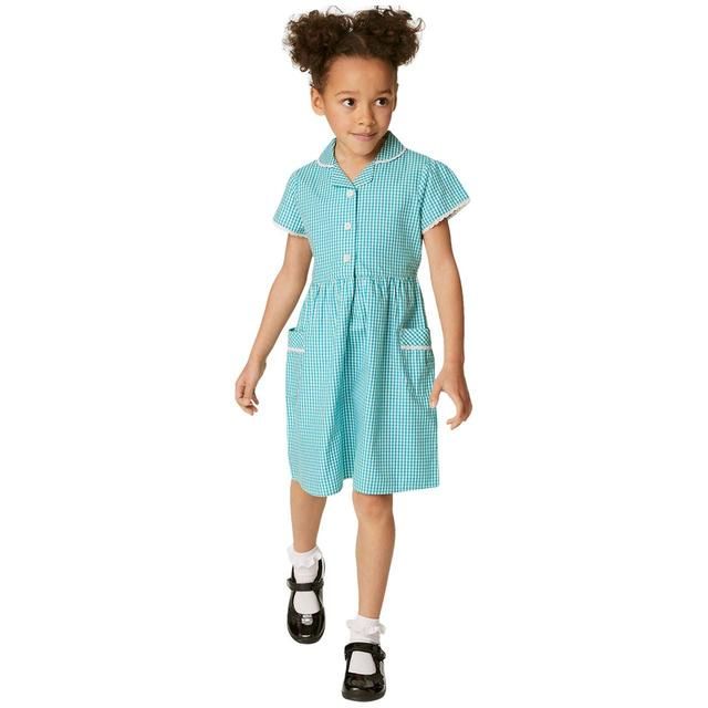 M&amp;amp;S Cotton Gingham School Dresses 3-10 Years Green