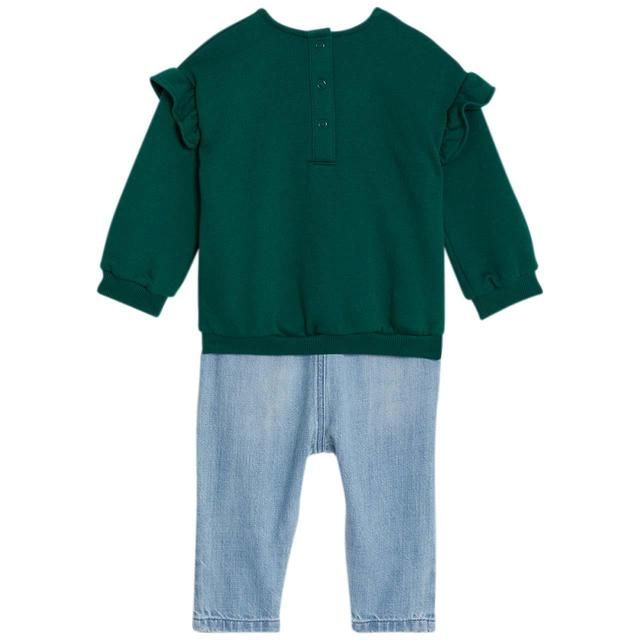 M&amp;amp;S Cotton Heart Sweat and Jean Outfit '0-3 M Green Mix