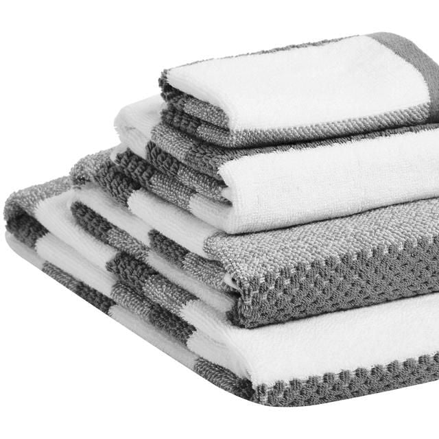 M&amp;amp;S Cotton Textured Stripe Face Towel Charcoal 30X30cm