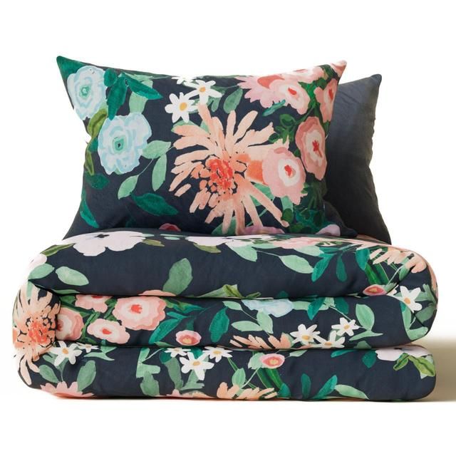 M&amp;amp;S Expressive Floral Placement Bedset Single- King Teal Mix