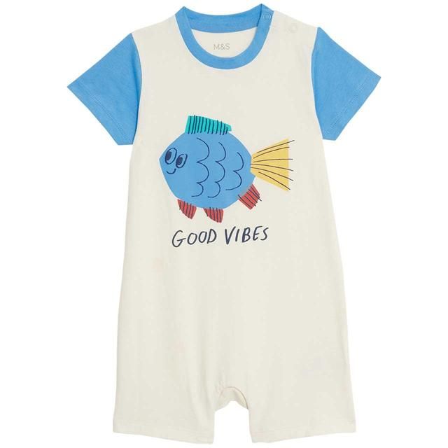M&amp;amp;S Fish Graphic Romper 0 Months-3 Years Light Cream