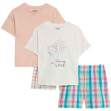 M&amp;amp;S Floral Check Shorties 2 Pack 2-7 Years Ivory