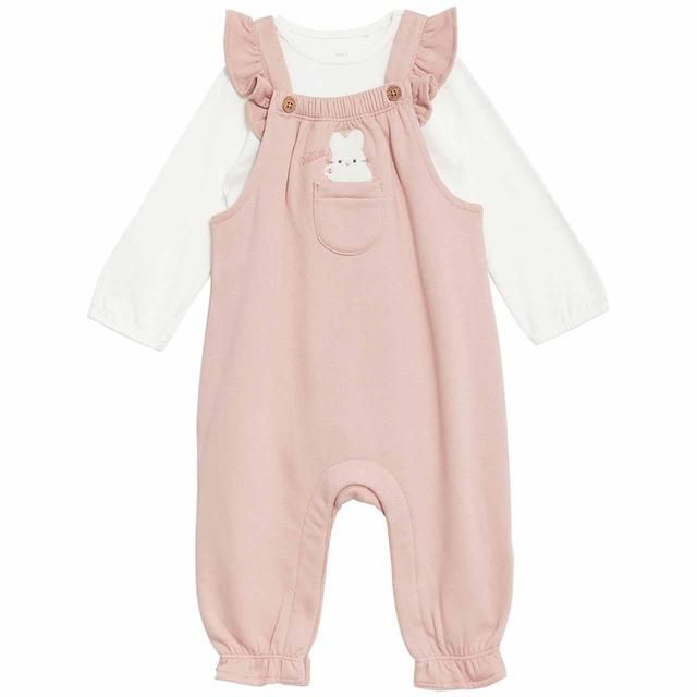 M&amp;amp;S Frill Bunny Dungaree 0 Months-3 Years Pink