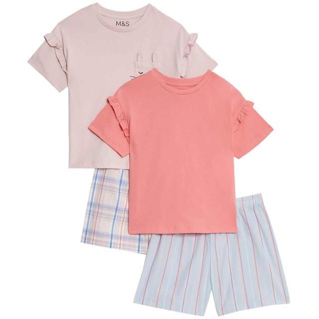 M&amp;amp;S Frill Check Shorties 2 Pack 2-7 Years Pink