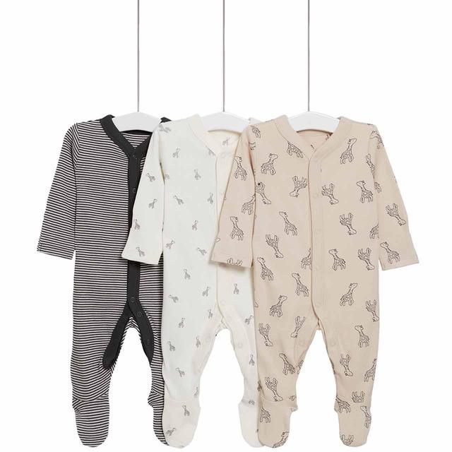 M&amp;amp;S Giraffe Sleepsuits Newborn-3 Years Yellow