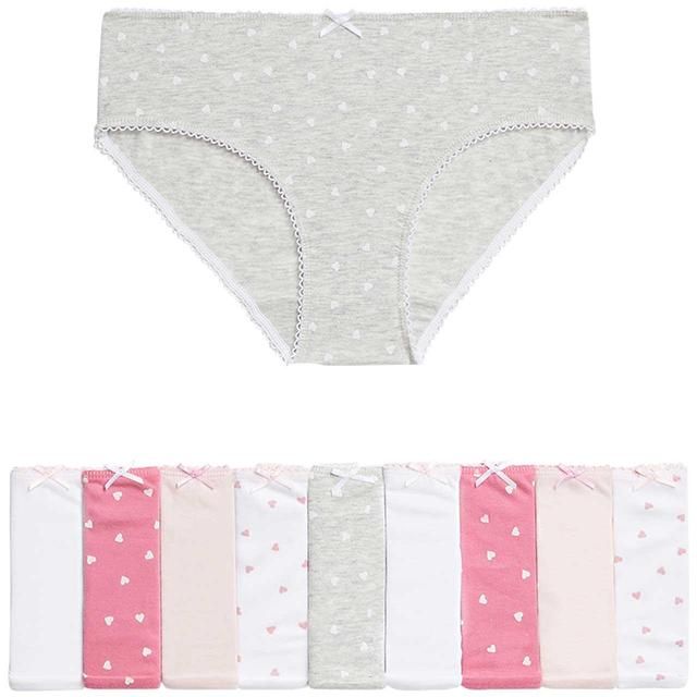 M&amp;amp;S Girls 10pk Pure Cotton Heart Knickers Pink Mix 2-12 Years