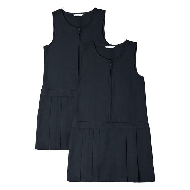 M&amp;amp;S Girls 2pk Navy Crease Resistant School Pinafores 3-10 Years