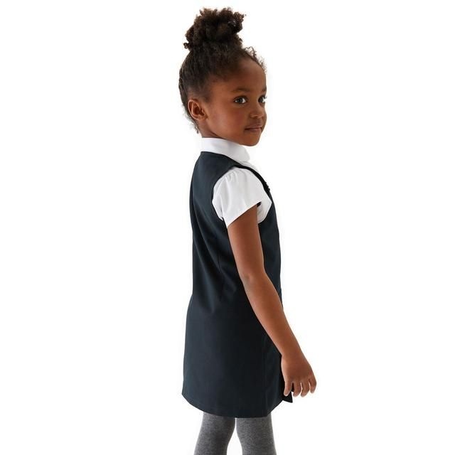M&amp;amp;S Girls 2pk Navy Crease Resistant School Pinafores 3-10 Years