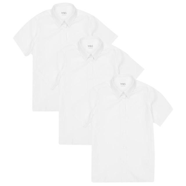 M&amp;amp;S Girls 3pk Slim Fit Easy Iron School Blouses 3-14 Years White
