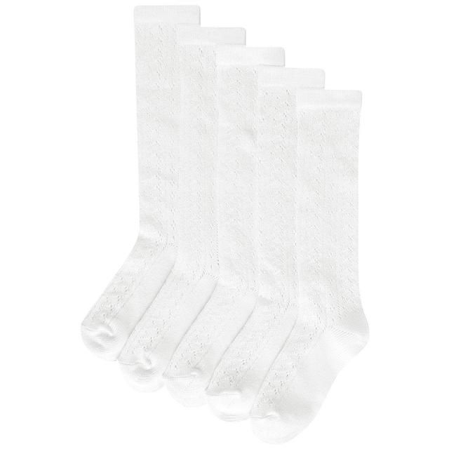 M&amp;amp;S Girls 5pk Knee High Pelerine Socks 8-7 White