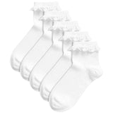 M&amp;amp;S Girls Cotton Blend Frill Socks White 5 Pack