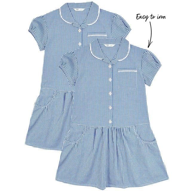 M&amp;amp;S Girls Cotton Gingham School Dresses '5-6 Years Mid Blue   2 per pack