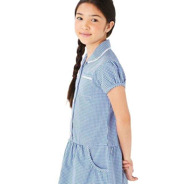 M&amp;amp;S Girls Cotton Gingham School Dresses '5-6 Years Mid Blue   2 per pack