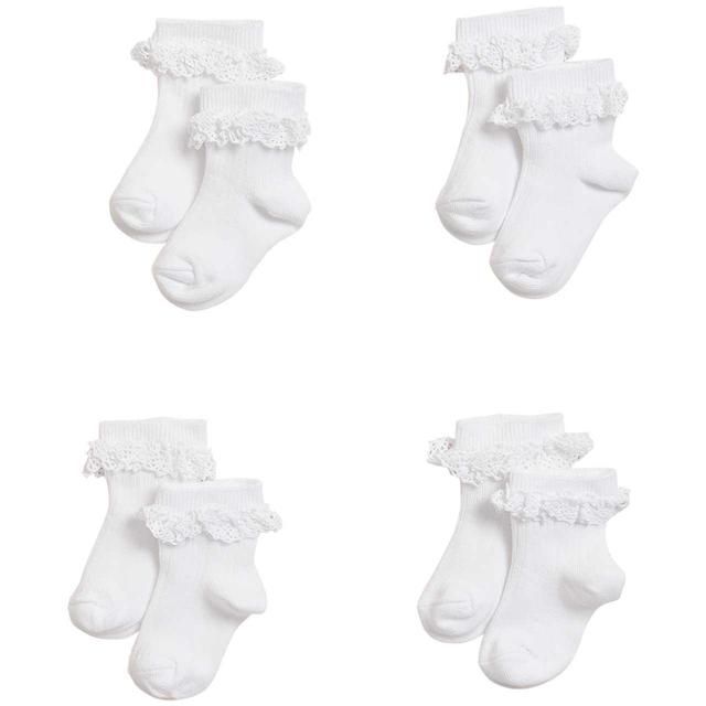 M&amp;amp;S Girls Cotton Ribbed Frill Baby Socks 6-12 Months White Mix   4 per pack