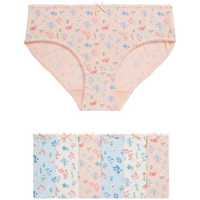 M&amp;amp;S Girls Cotton Rich Floral Knickers 2-12 Years 7 Pack