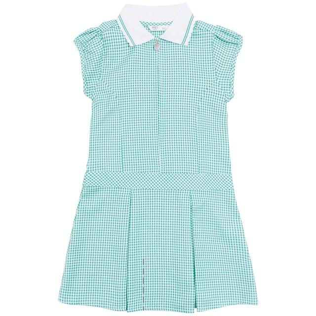 M&amp;amp;S Girls Gingham Pleated School Dress 8-9 Years Green
