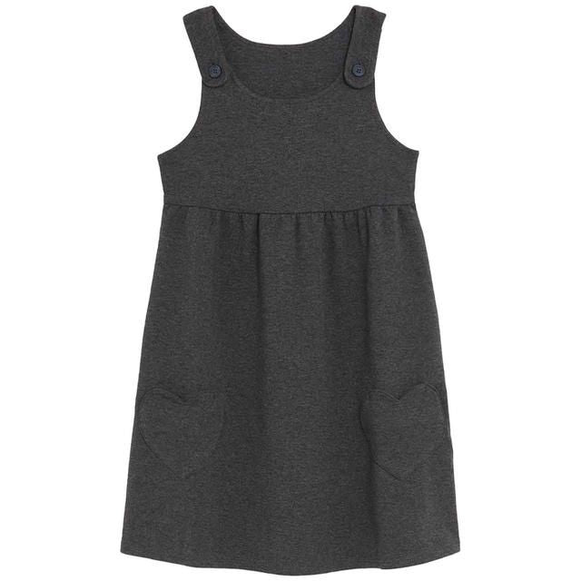 M&amp;amp;S Girls Jersey Heart Pocket School Pinafore 3-12 Years Grey