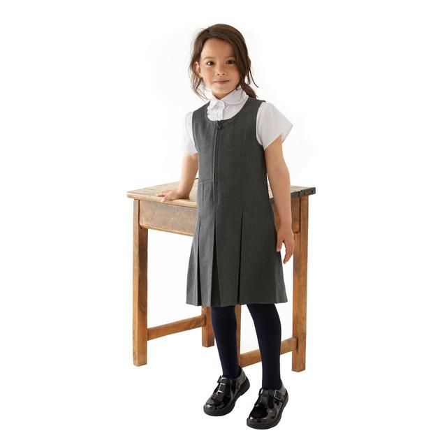 M&amp;amp;S Girls Permanent Pleats School Pinafore 3-10 Years Grey