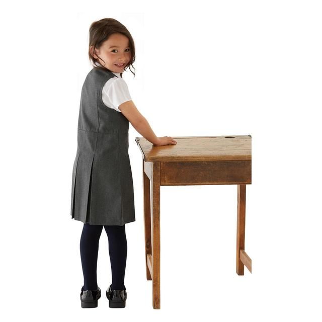 M&amp;amp;S Girls Permanent Pleats School Pinafore 3-10 Years Grey