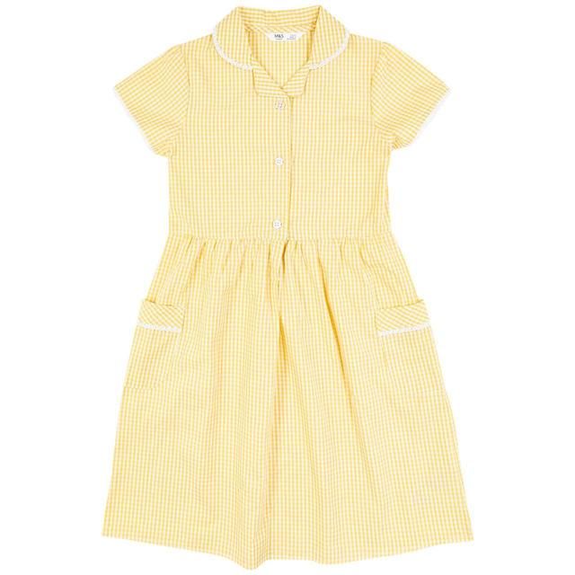 M&amp;amp;S Girls Pure Cotton Gingham School Dress 3-12 Years Yellow