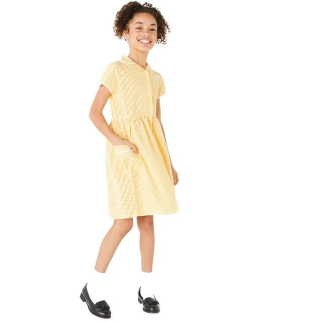 M&amp;amp;S Girls Pure Cotton Gingham School Dress 4-10 Years Yellow