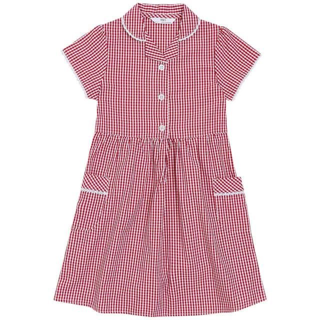 M&amp;amp;S Girls Pure Cotton Gingham School Dress Red 3-12 Years