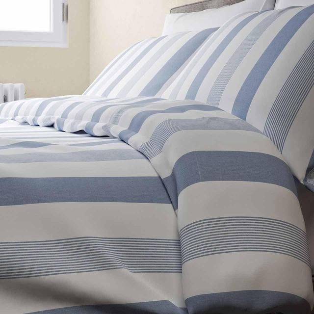 M&amp;amp;S Hadley Pure Cotton Striped Bedding Set Single-Super King Blue Mix