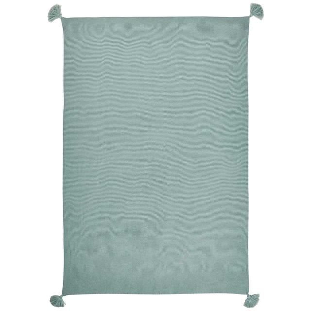 M&amp;amp;S Knitted Tassel Throw 1SIZE Duck Egg