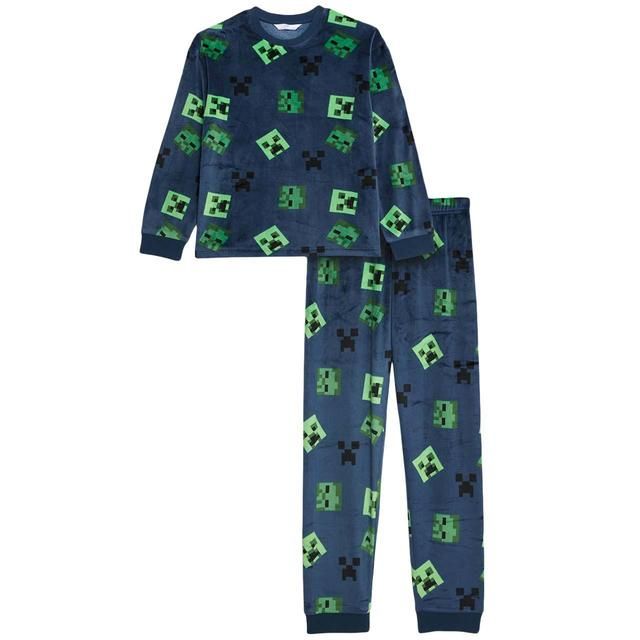 M&amp;amp;S Minecraft Velour PJ 7-12 Years Blue