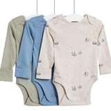 M&amp;amp;S Nautical Bodysuit Newborn-3 Years Blue 3 Pack