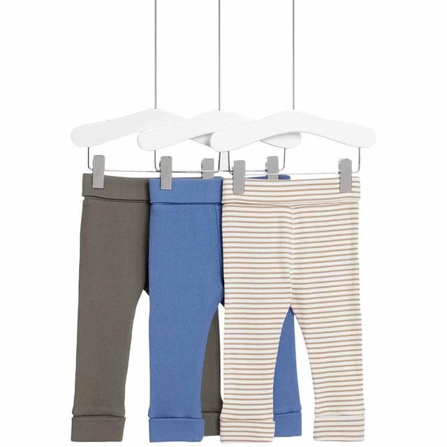 M&amp;amp;S Plain &amp;amp; Striped Leggings 3 Pack 0 Months-3 Years Blue