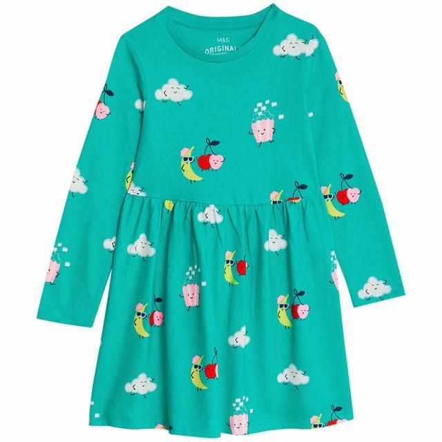 M&amp;amp;S Printed Dress 2-8 Years Bright Aqua