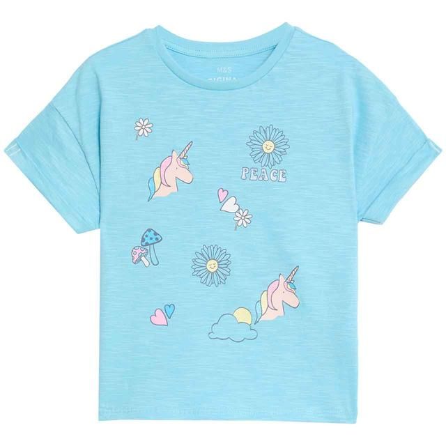 M&amp;amp;S Pure Cotton Unicorn T-Shirts 2-7 Years Pink