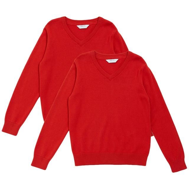 M&amp;amp;S Red Unisex 2Pk Cotton Jumper with Staynew 3-14 Y